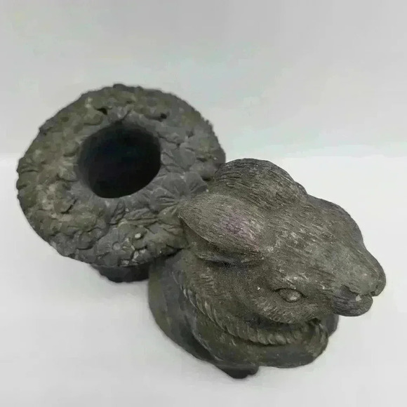 RARE Piece Rabbit Bunny Ressin Candle holder Pulling Basket - Picture 6 of 14